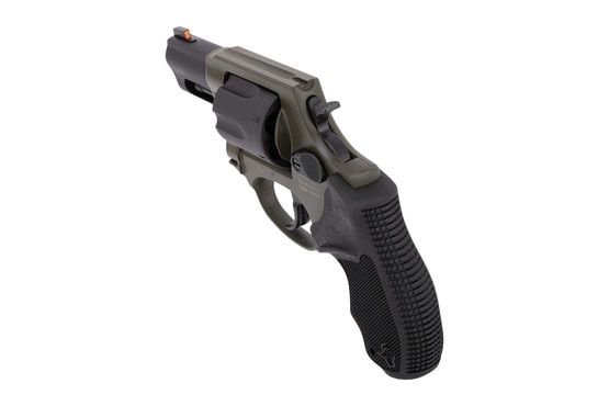 Taurus 856 Ultra Lite 38 Special Revolver in OD Green has a fixed front sight.